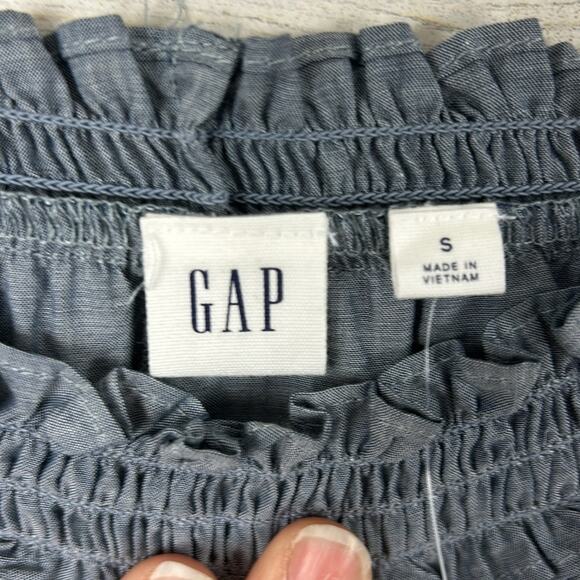 Gap Women’s S Blue Lightweight Boho Ruffle Collar Long Sleeve Blouse NWT - Picture 3 of 7